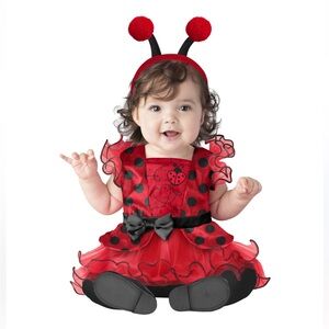 Ladybug Costume NEW 6-12 mo Infants Baby Toddler Lovebug Red Black Satin Ruffle